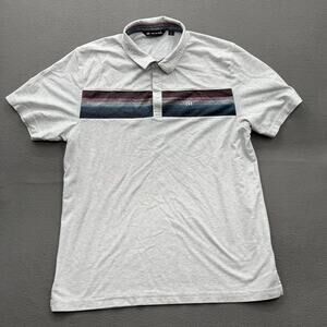 Travis Mathew Polo Shirt Mens XL Gray Chest Stripe Pima Cotton Golf Performance
